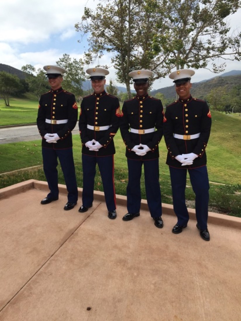Wade Bartels with fellow Marines in dress blues